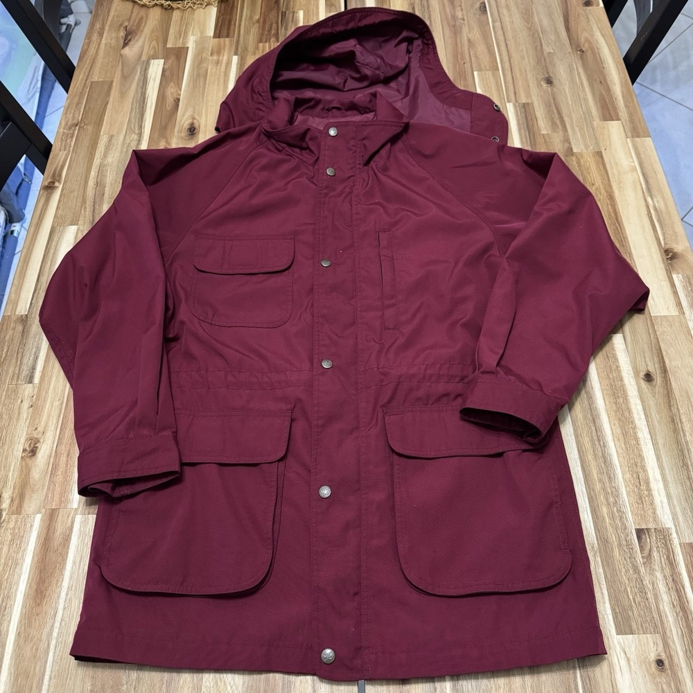 Vintage Eddie Bauer Jacket Mens M Red Parka Hooded Full Zip Snap Outdoor Pockets